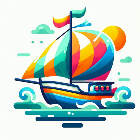 Sailing boat in the sea. Colorful vector illustration for your designのイラスト素材