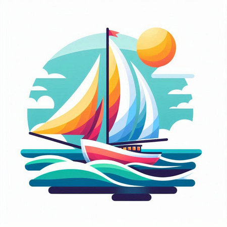 Sailing boat on the sea. Vector illustration of a sailboat.のイラスト素材