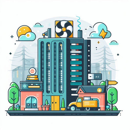 Modern cityscape with buildings and skyscrapers. Vector illustration.のイラスト素材