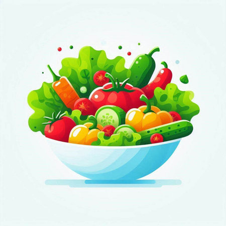 Vegetable salad in a bowl. Vector illustration for your designのイラスト素材