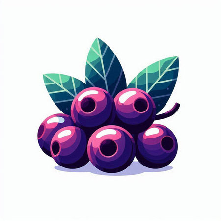 Vector illustration of a bunch of ripe juicy black olives with green leaves.のイラスト素材