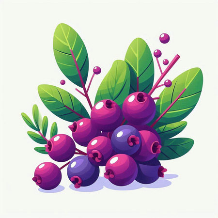 Bunch of blueberries with green leaves and berries. Vector illustration.のイラスト素材