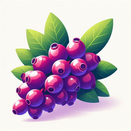 Bunch of fresh blueberries with green leaves. Vector illustration.のイラスト素材