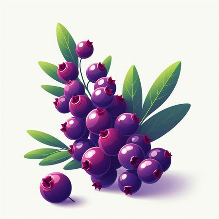 Blueberry branch with ripe berries and green leaves. Vector illustration.のイラスト素材