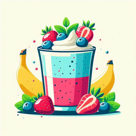 Healthy smoothie in a glass with fruits and berries. Vector illustration.のイラスト素材