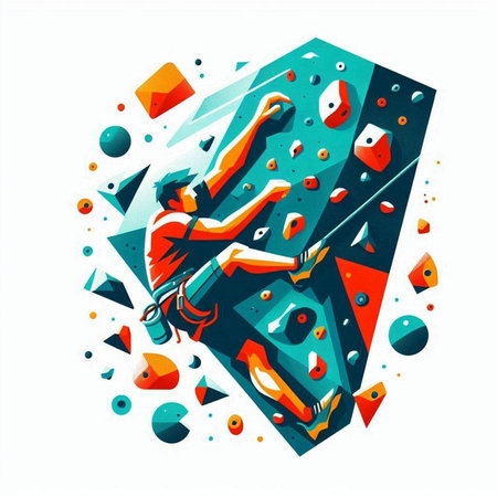 Vector illustration of a male climber climbing on a climbing wall.のイラスト素材