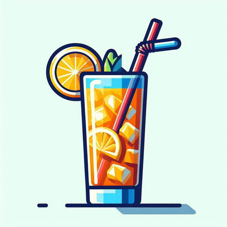 Cocktail with orange, lemon and ice. Vector illustration.のイラスト素材