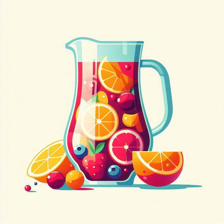 Fruit juice in a jug. Vector illustration. Vintage style.のイラスト素材