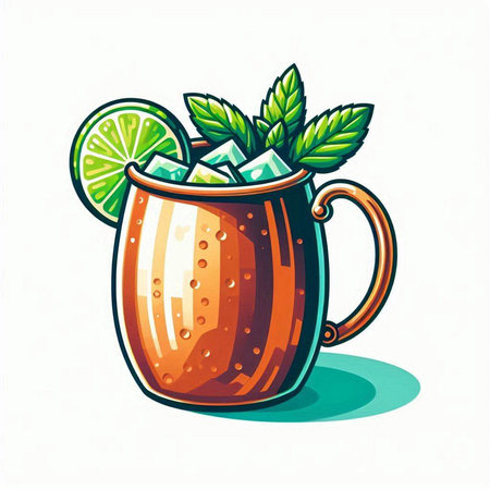 Mojito cocktail with lime and mint. Vector illustration in cartoon style.のイラスト素材