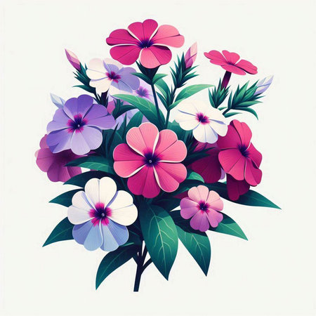 Beautiful bouquet of pink and purple flowers. Vector illustration.のイラスト素材