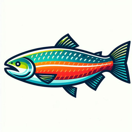 Salmon fish isolated on white background. Vector illustration in retro style.のイラスト素材