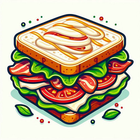 Sandwich with tomato, mozzarella and lettuce. Vector illustrationのイラスト素材