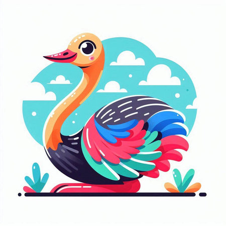 Cute ostrich cartoon vector illustration. Cute flamingo animal character.のイラスト素材