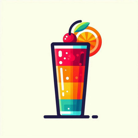 Cocktail icon. Vector illustration of a glass with a cocktail and a slice of orange.のイラスト素材