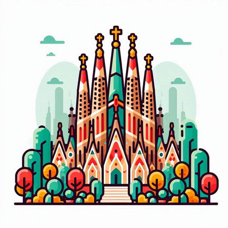 Church of the Sacred Heart of Jesus in Barcelona, Spain. Vector illustrationのイラスト素材