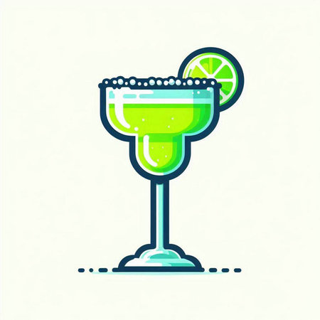 Cocktail vector icon in flat style. Alcoholic drink with lime.のイラスト素材