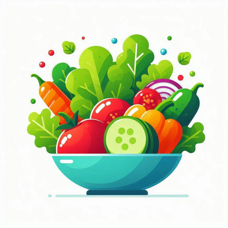 Vegetable salad in a bowl. Vegetarian food. Vector illustration.のイラスト素材