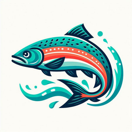 Vector illustration of rainbow trout in a flat style. Design element for logo, label, emblem, sign.のイラスト素材