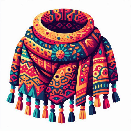 Vector illustration of a colorful shawl with ethnic ornamentsのイラスト素材