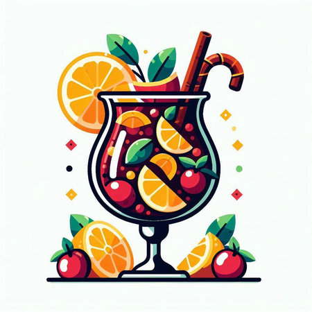Cocktail with orange, cranberry, lemon and ice. Vector illustration.のイラスト素材