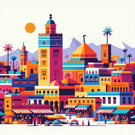 Colorful vector illustration of Dubai, United Arab Emirates in flat styleのイラスト素材