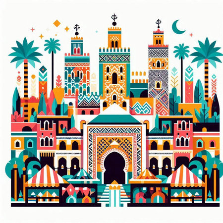 Taj Mahal is a city in Morocco, Africa. Vector illustration.のイラスト素材