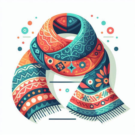 Vector illustration of colorful knitted scarf with ethnic ornaments.のイラスト素材