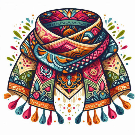 Colorful hand drawn ethnic scarf. Vector illustration for your design.のイラスト素材