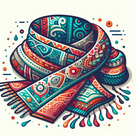Hand drawn ornamental scarf. Vector illustration in doodle style.のイラスト素材