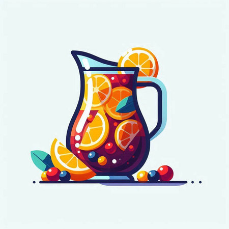 Colorful vector illustration of a glass of lemonade with orange, cranberry and mint.のイラスト素材