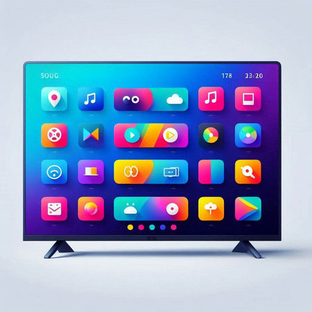 Illustration of modern tv with colorful application icons on the screen.のイラスト素材