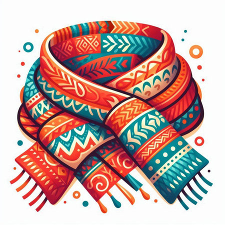 Vector illustration of a colorful scarf with ethnic ornaments on white backgroundのイラスト素材