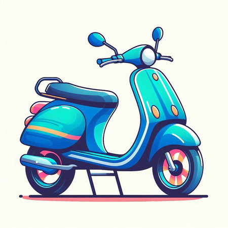Vintage blue scooter isolated on white background. Vector illustration.のイラスト素材