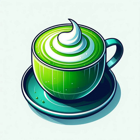 Cup of green tea with whipped cream on top, vector illustrationのイラスト素材