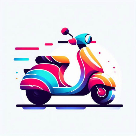 Colorful scooter icon. Vector illustration in flat style. Isolated on white background.のイラスト素材