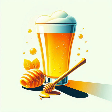 Illustration of a glass of beer and a honey dipper.のイラスト素材