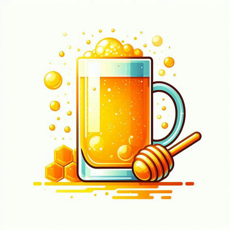 Glass of beer with honey and drizzler. Vector illustration.のイラスト素材