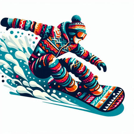 Snowboarder jumping in the snow. Colorful vector illustration.のイラスト素材
