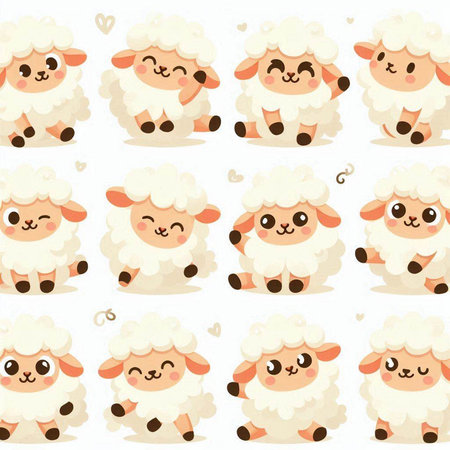 Cute cartoon sheeps seamless pattern. Vector illustration for your designのイラスト素材