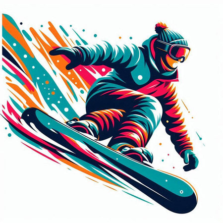 Snowboarder on a snowboard. Vector illustration in retro style.のイラスト素材