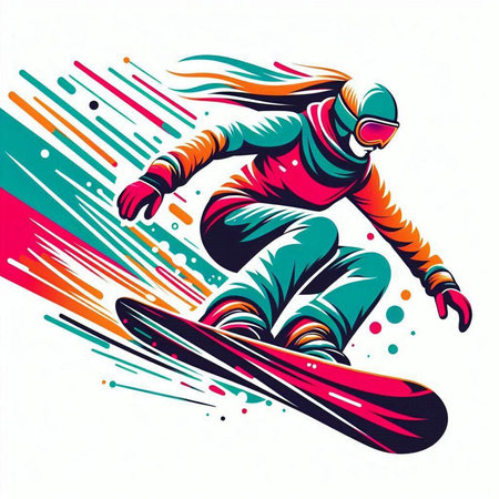Snowboarder jumping in the air. Colorful vector illustration.のイラスト素材