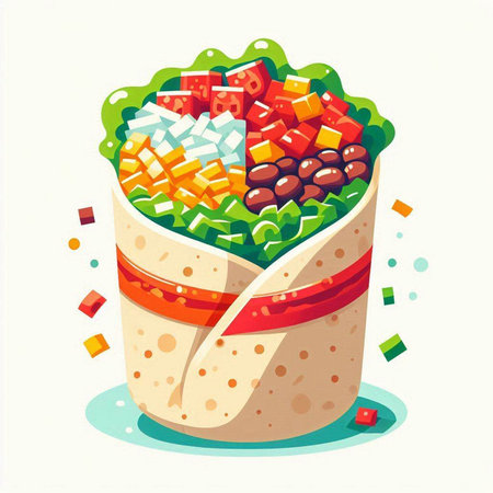 Vector illustration of a burrito with different fillings on a white backgroundのイラスト素材