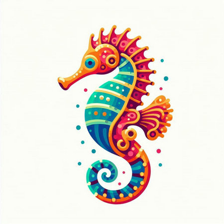 Colorful seahorse illustration on white background. Vector illustration.のイラスト素材