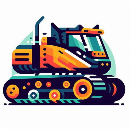 Bulldozer, heavy construction vehicle vector illustration isolated on white backgroundのイラスト素材