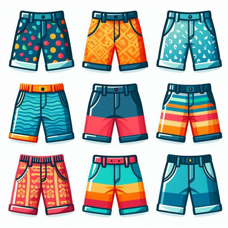 Shorts set isolated on white background. Vector illustration in cartoon style.のイラスト素材