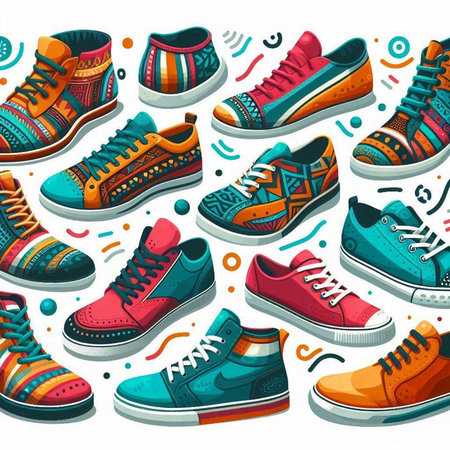 Seamless pattern with sneakers. Vector illustration in cartoon style.のイラスト素材