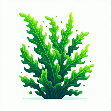 Green seaweed isolated on white background. Vector illustration in cartoon style.のイラスト素材
