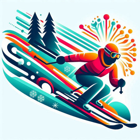 Winter sport illustration with skier and snowboard, vector illustration.のイラスト素材