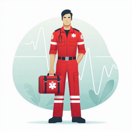 Vector illustration of a paramedic on a background of the cardiogramのイラスト素材