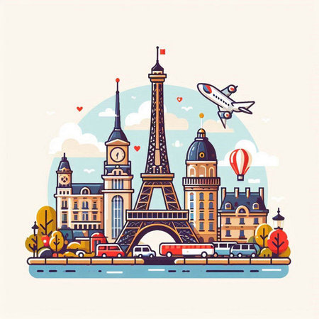 Eiffel tower in Paris, France. Vector illustration in flat styleのイラスト素材